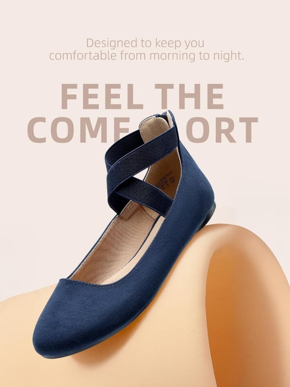 Women's Navy-1 Ankle Straps Fashion Elastic Elegant Flexible Flats Dress Shoes - Picture 4 of 6
